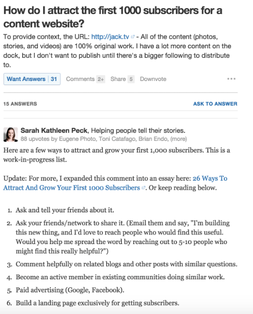 Generate leads on Quora