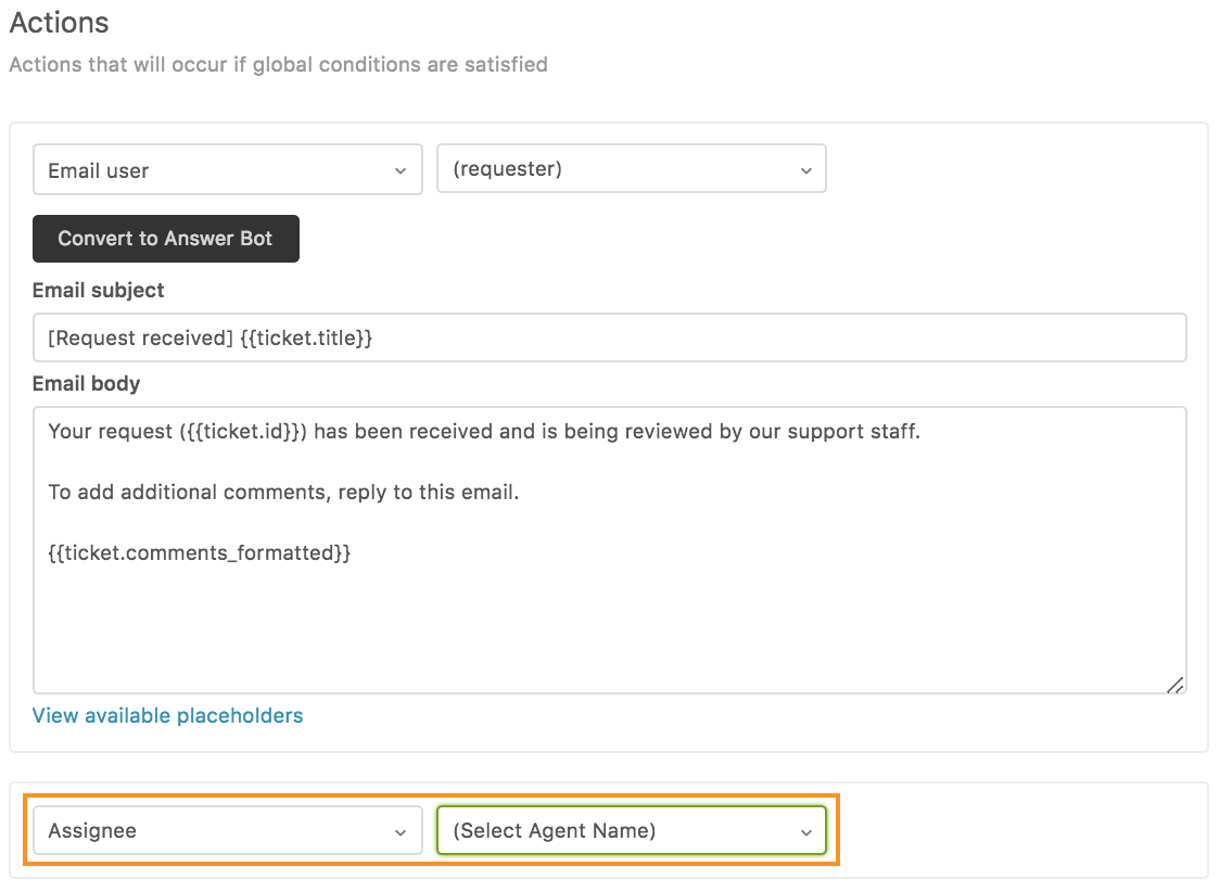 zen desk automatic ticket response